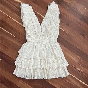 Elegant White Eyelet Ruffle Dress
